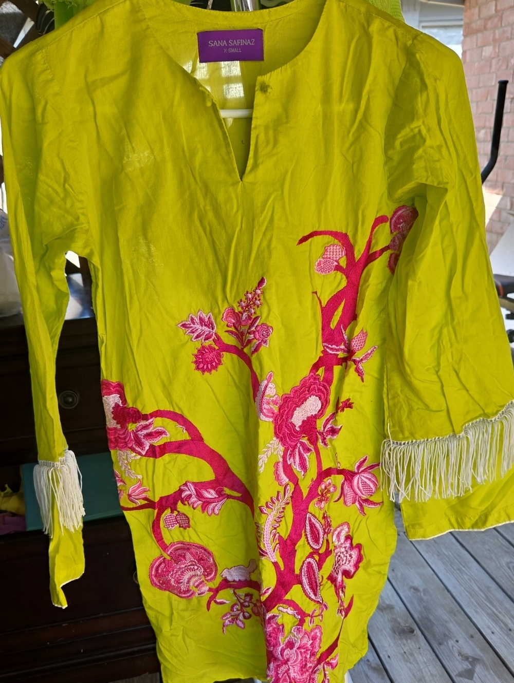 Sana Safinaz Lime Green Embroidered Floral Tunic